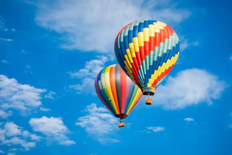 2 Beautiful Hot Air Balloons in Bright Blue Skies
