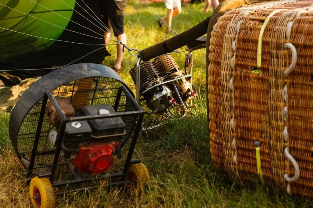 Hot Air Ballooning Burner and Basket on the Grass